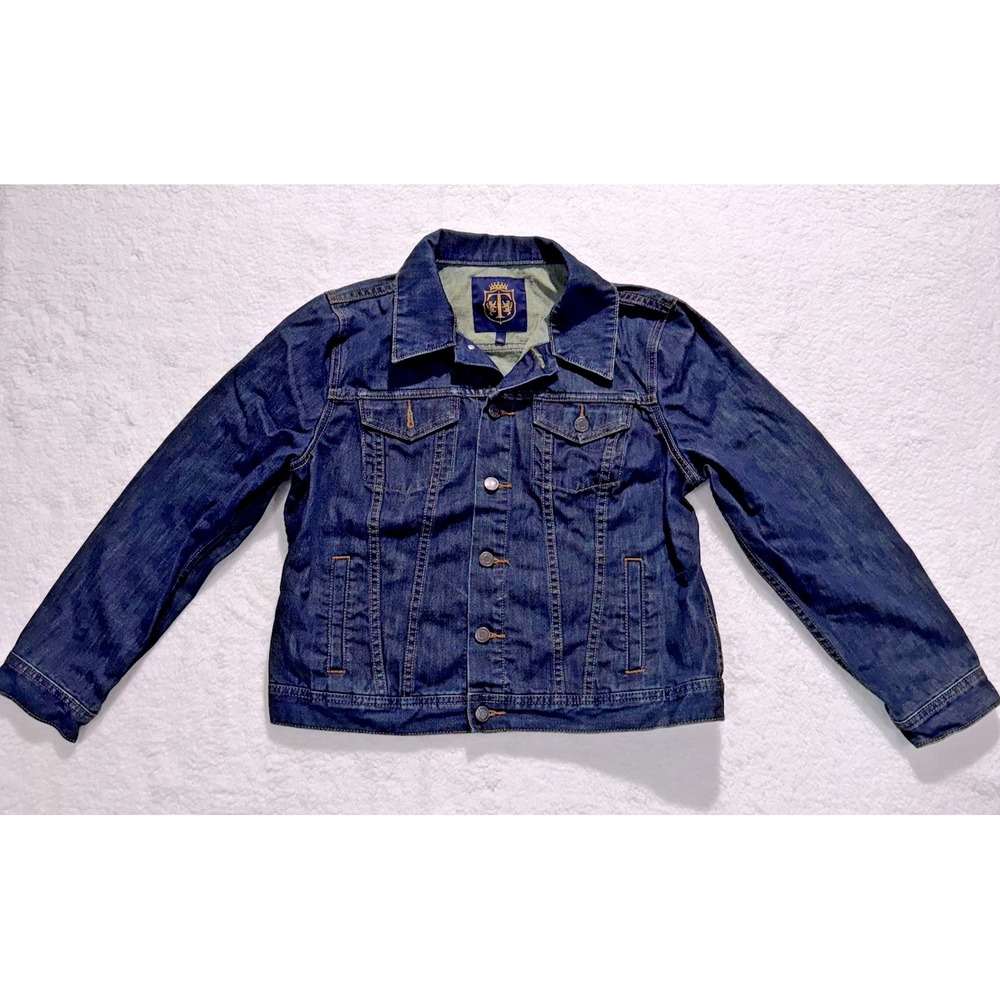 Talbots Big Patch Jean Jacket‎ Women Sz Petite Large LP Dark Blue Denim Stretch - Picture 2 of 16